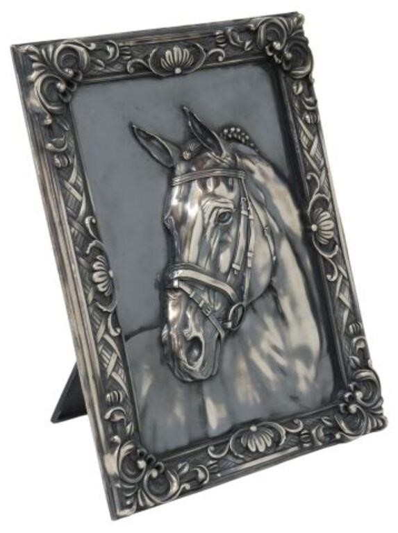 Appraisal: Japanese fine silver plaque retailed by Kamiwaza with racehorse head