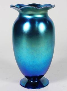 Appraisal: Steuben Blue Aurene vase having a flared rim above a