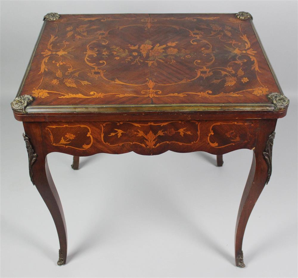 Appraisal: LOUIS XV STYLE GILT METAL MOUNTED MARQUETRY GAMES TABLE early