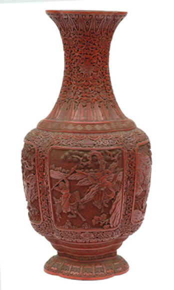 Appraisal: A CHINESE CINNIBAR LACQUER VASE th Century The compressed baluster