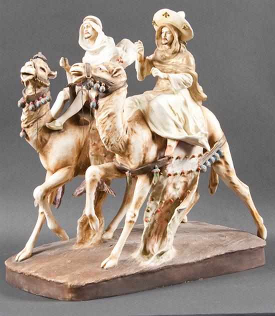 Appraisal: Austrian Teplitz figural group of two Bedouin camel riders late