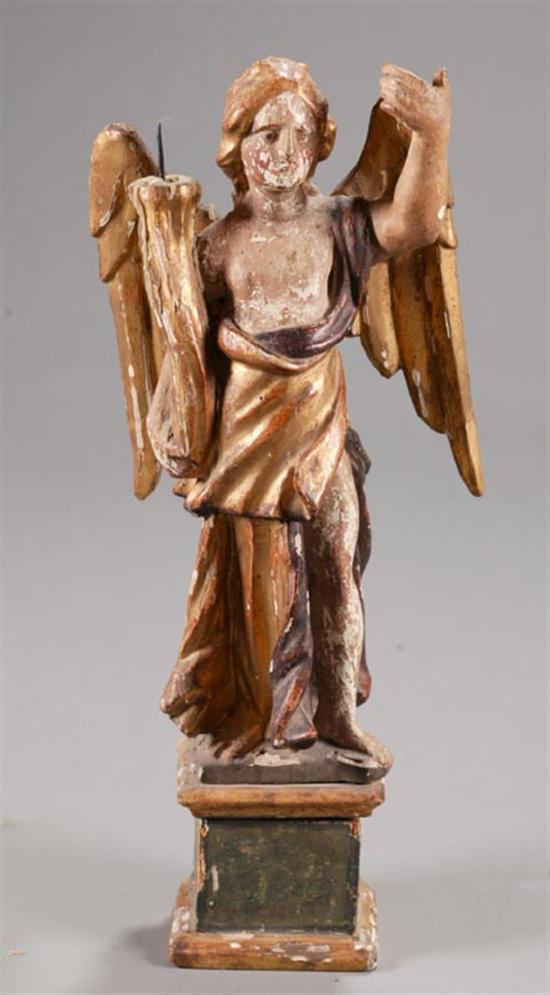 Appraisal: PAIR OF FIGURAL CANDLESTICKS European th century hardwood Angels with