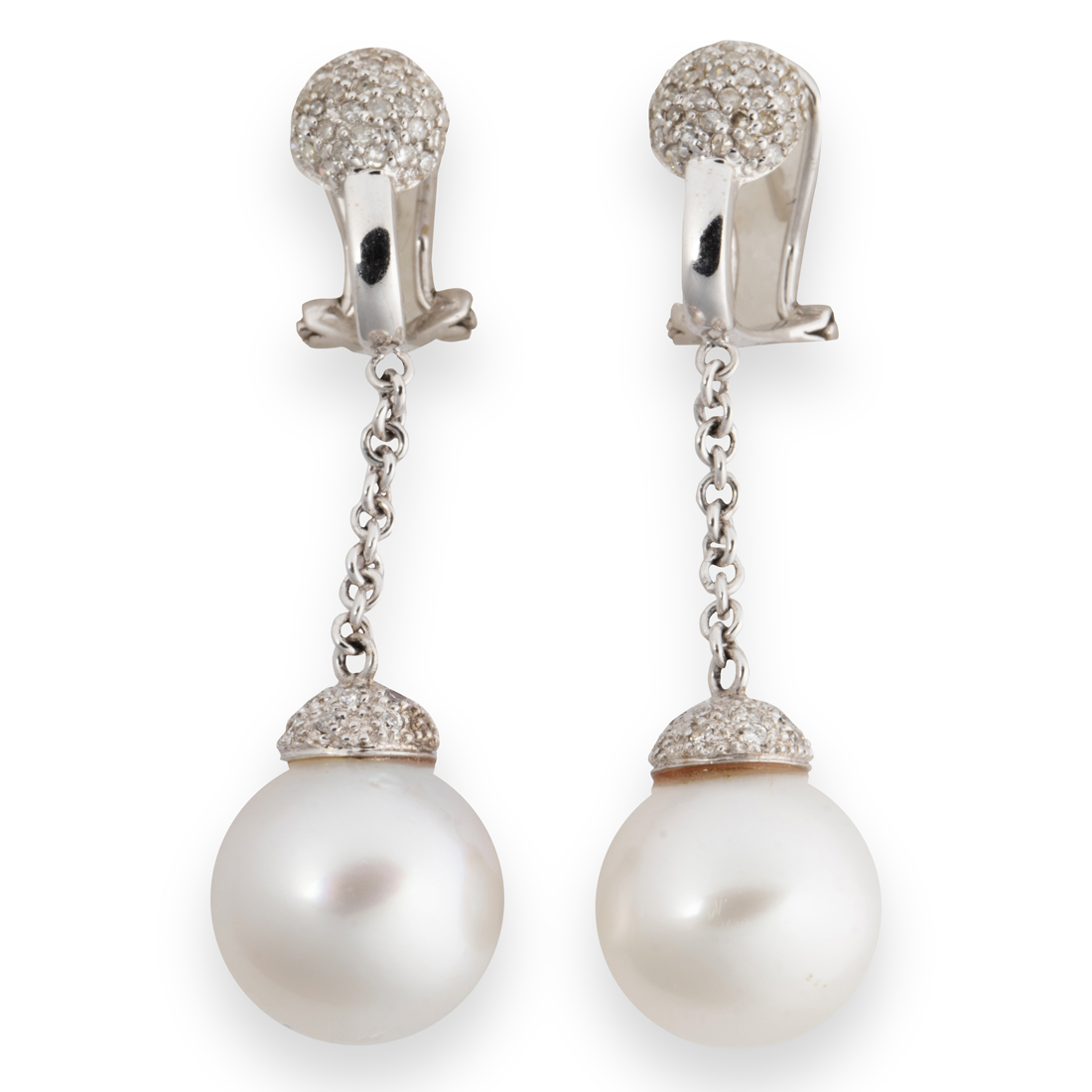 Appraisal: A PAIR OF SOUTH SEA PEARL DIAMOND AND FOURTEEN KARAT