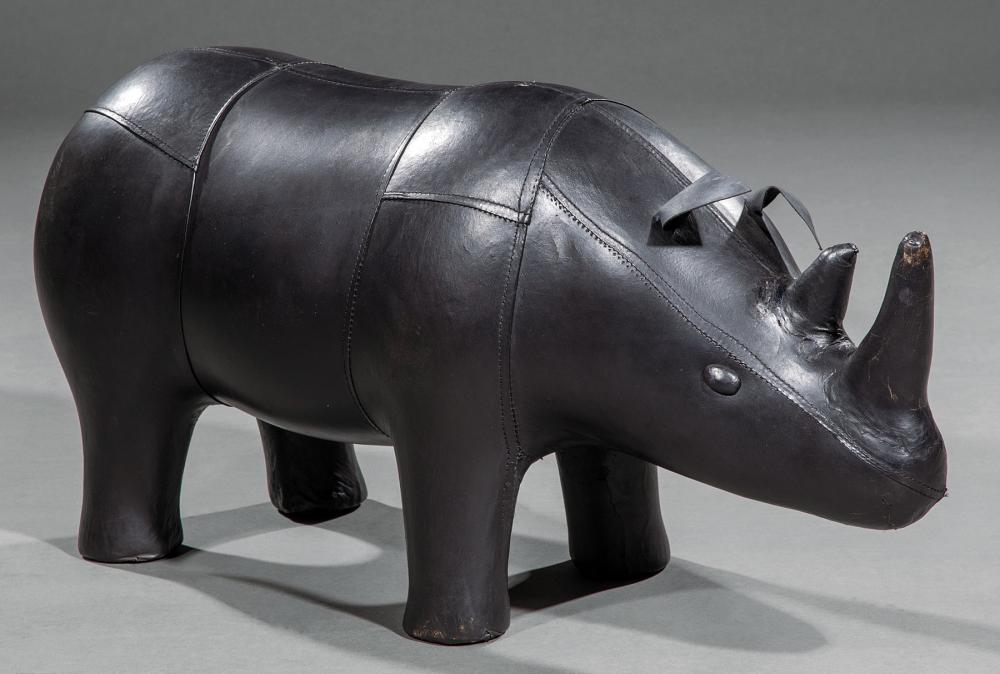 Appraisal: Decorative Leather Figure of a Rhinoceros stitched leather body h