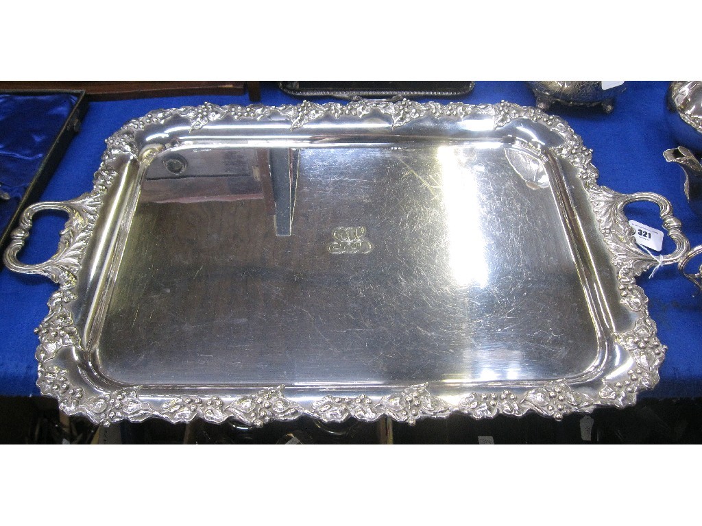 Appraisal: Silver plated double handled serving tray