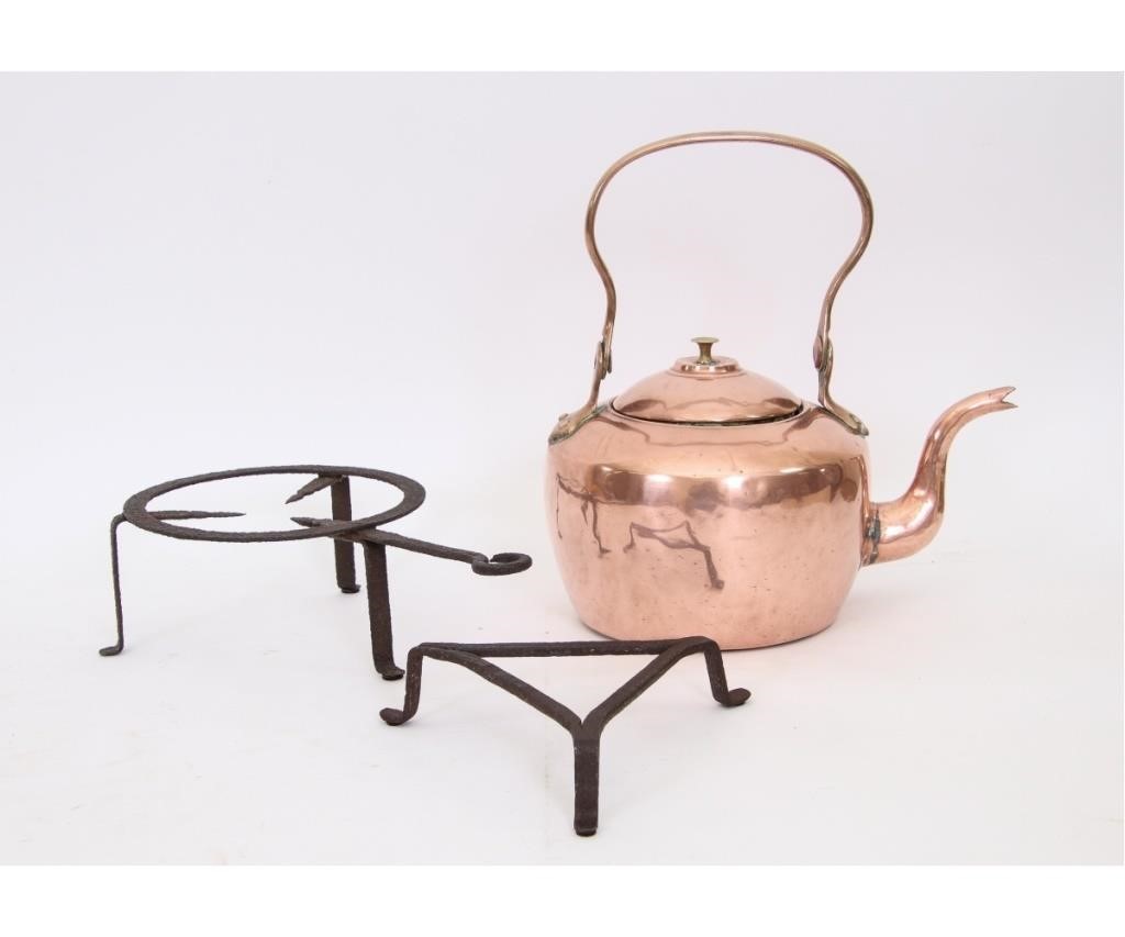 Appraisal: Copper tea kettle early th c h top of handle