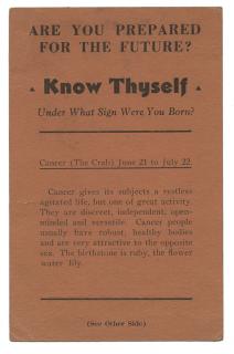 Appraisal: Blackstone Harry Henry Boughton Blackstone Horoscope Card Circa s Postcard-sized