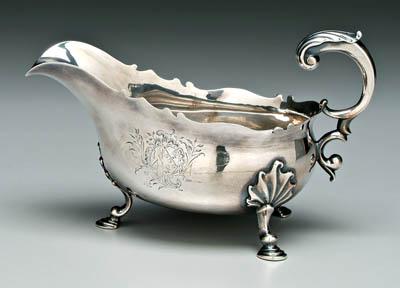 Appraisal: George II English silver gravy boat oval with S scroll