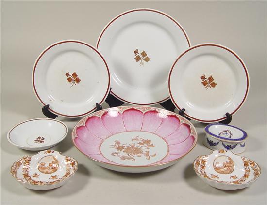 Appraisal: Group of Porcelains Including pink lotus dish pair of French