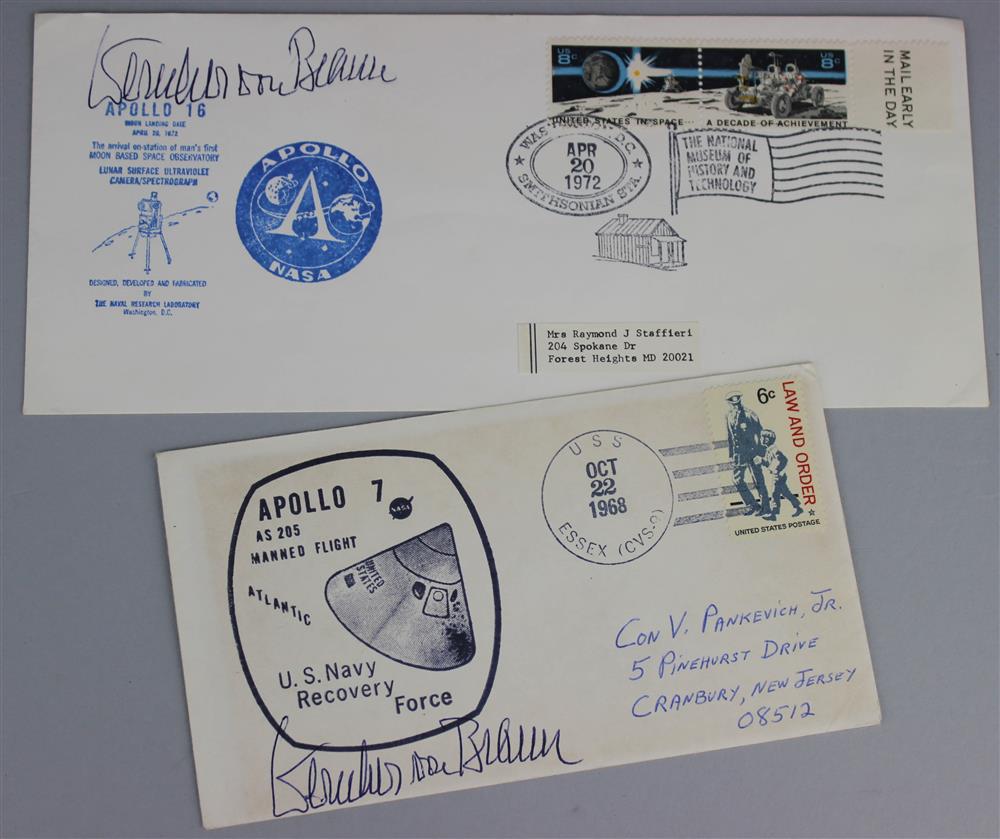 Appraisal: TWO WERNHER VON BRAUN SIGNED NASA FIRST DAY COVERS FOR