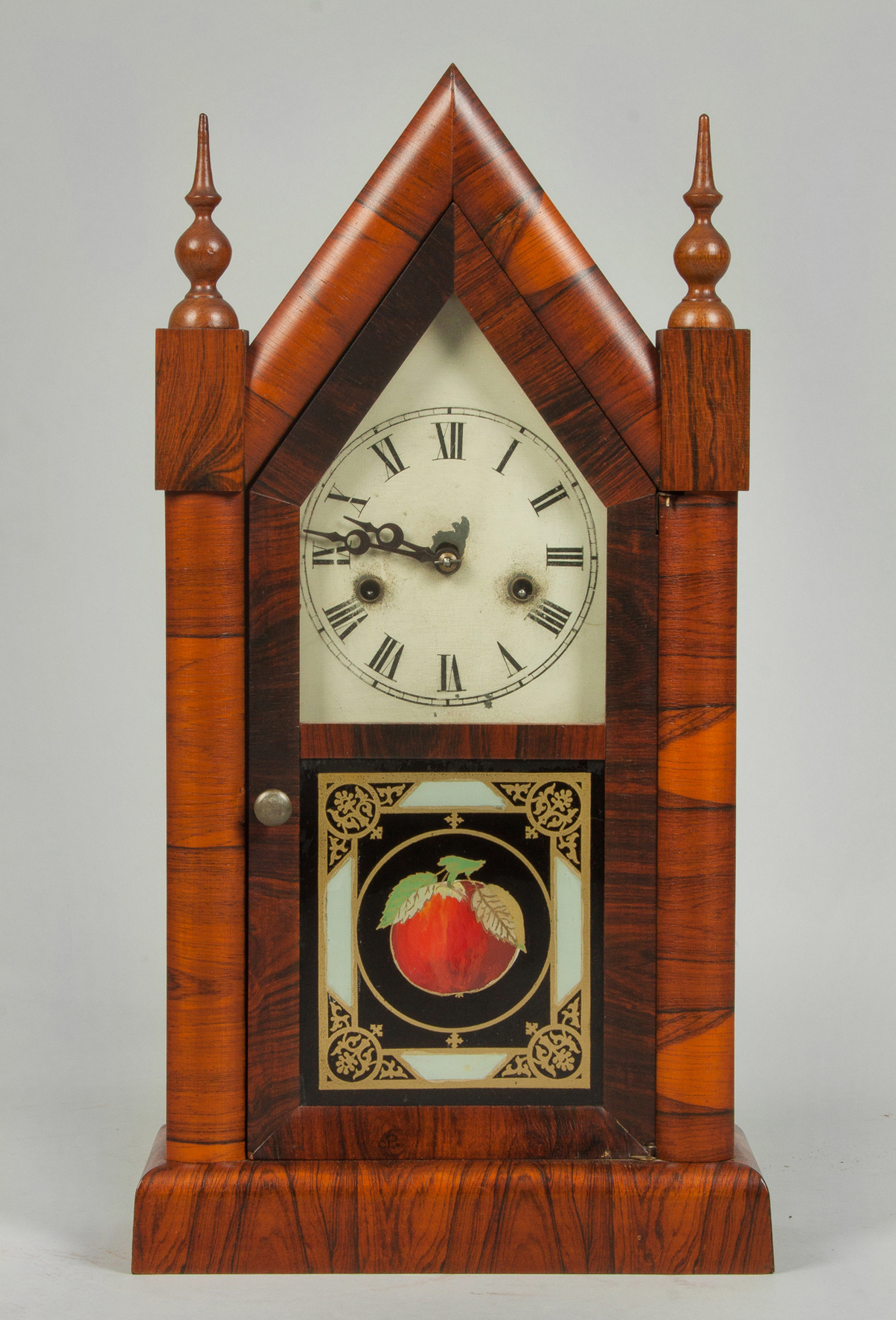 Appraisal: New Haven Sharp Gothic Steeple Clock Rosewood case Original painted