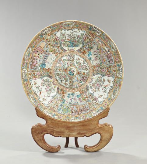 Appraisal: Monumental Chinese Export Rose Medallion Porcelain Charger-on-Stand fourth quarter th