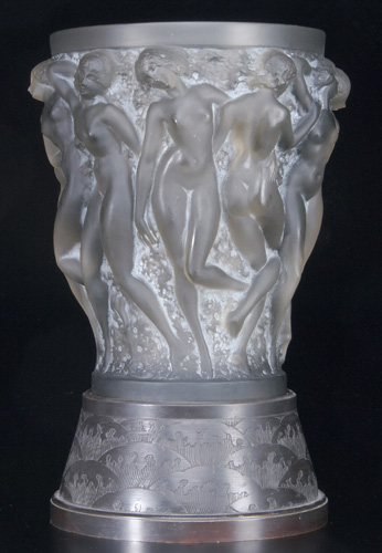 Appraisal: R LALIQUE Vase Bacchantes topaz c On Lalique bronze base