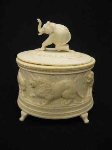 Appraisal: Carved Ivory Box sides depict a bull tiger lions elephant