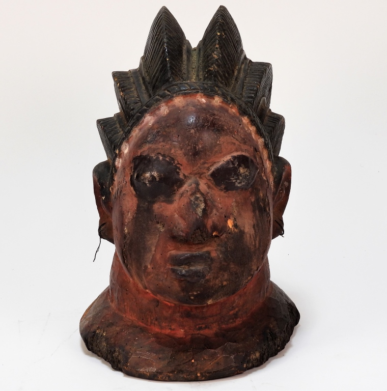 Appraisal: YORUBA TRIBE EGUNGUN SOCIETY HEADDRESS AfricaEarly th CenturyFigural head with