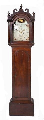 Appraisal: A MAHOGANY EIGHT DAY LONGCASE CLOCK the arched painted dial