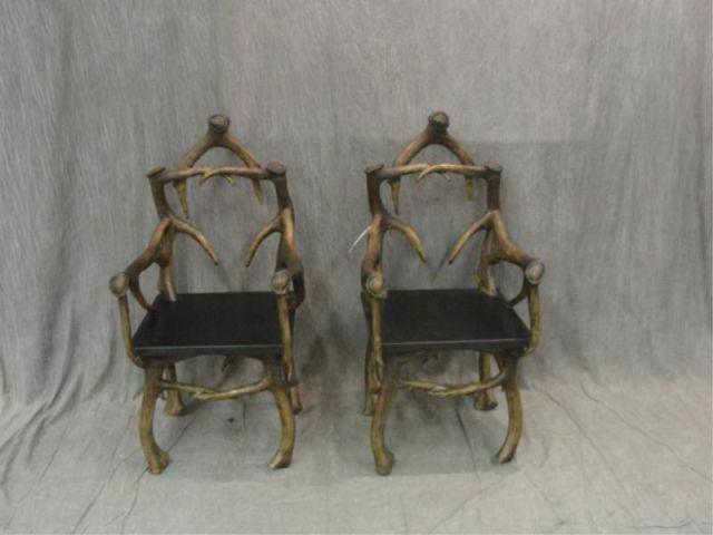 Appraisal: Pair of Faux Antler Adirondack Style Arm Chairs From a