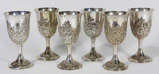 Appraisal: S Kirk Son sterling silver floral repousse goblets troy oz