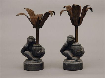 Appraisal: Pair of Palm Tree-Form Candlesticks Provenance from the Estate of