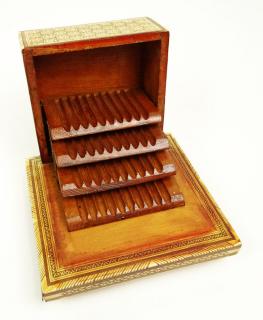 Appraisal: Vintage Egyptian Bone and Shell Inlaid Music Cigarette Box on