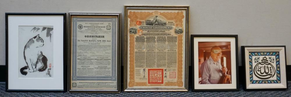 Appraisal: Five Assorted Framed Works of Art and Ephemera