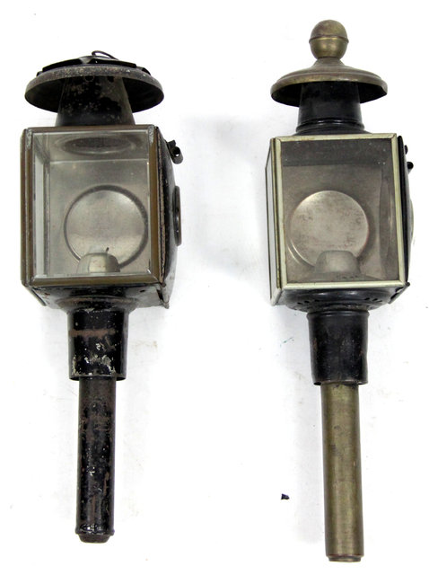 Appraisal: Two glass and metal carriage lamps cm high