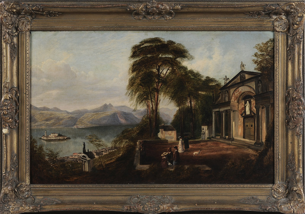 Appraisal: Continental School th century Italianate Landscape figures by a church