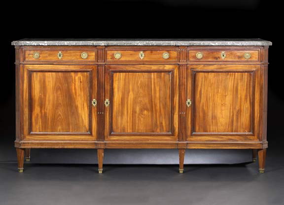 Appraisal: Louis XVI-Style Mahogany and Marble-Top Cabinet third quarter th century