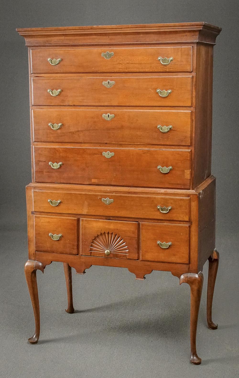 Appraisal: QUEEN ANNE CHERRY FLAT-TOP HIGHBOY MASSACHUSETTS OR CONNECTICUT CIRCA -