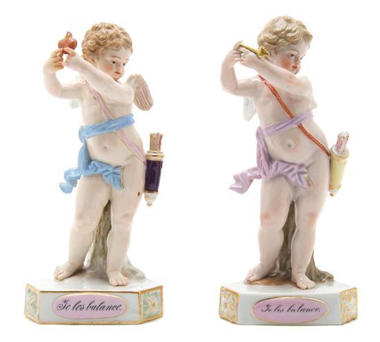 Appraisal: Two Meissen Porcelain Figures Te les balance each depicting Cupid