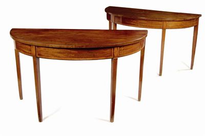 Appraisal: A pair of late George III mahogany console tables satinwood