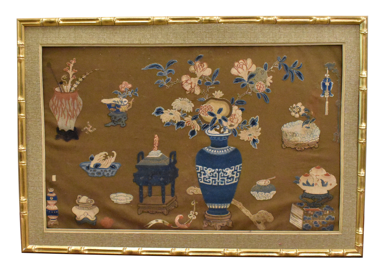 Appraisal: a Chinese Imperial fabric panel dated to th C finely