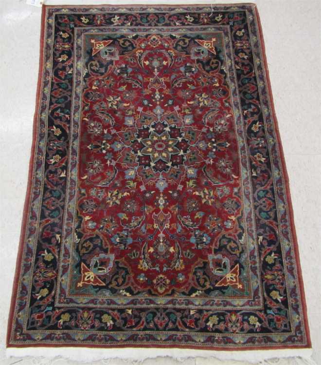 Appraisal: CASHMERE WOOL AND SILK AREA RUG northern India floral and