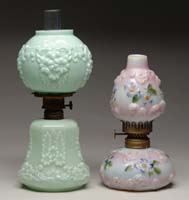 Appraisal: TWO MINI LAMPS S - White milk glass with embossed