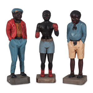 Appraisal: Three Painted Plaster African American Figures th Century Height of