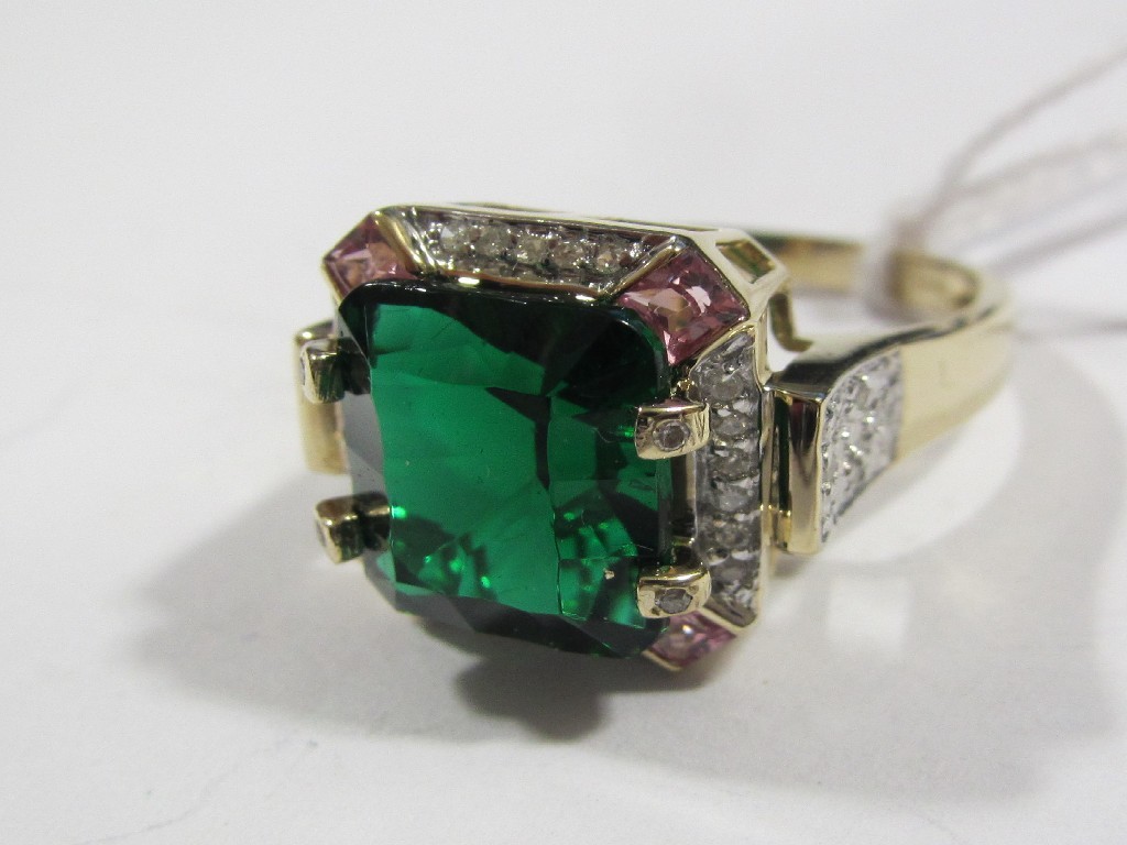 Appraisal: Fourteen carat gold green tourmaline and diamond set dress ring