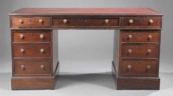 Appraisal: An Antique Georgian-Style Mahogany Campaign Desk the red leather inset