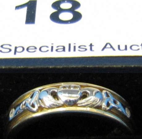 Appraisal: CT White Yellow Gold Diamond Claddagh Ring size K retail