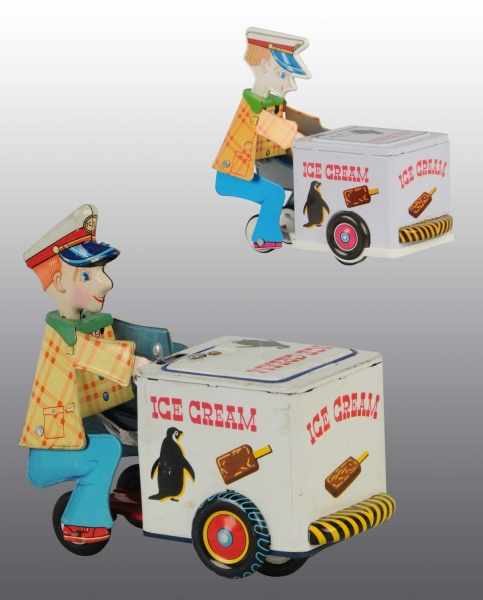 Appraisal: Lot of Tin Ice Cream Vendor Friction Toys Description Japanese