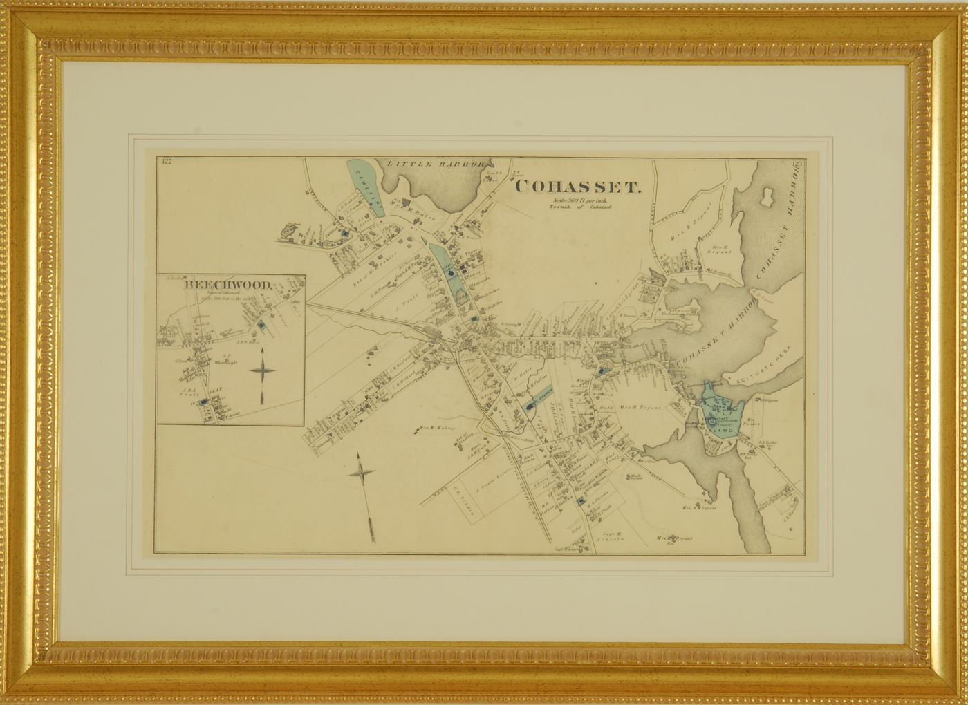 Appraisal: FRAMED MAP OF COHASSET MASSACHUSETTS Including Cohasset Harbor Little Harbor