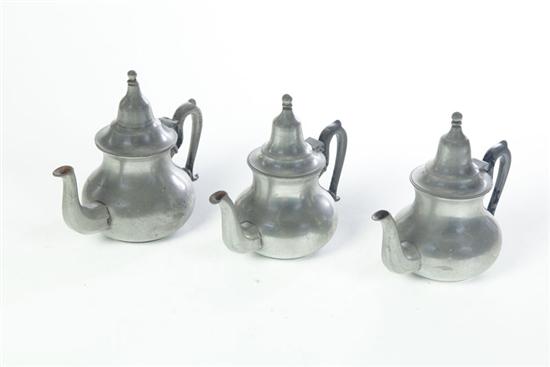 Appraisal: THREE PEWTER TEAPOTS European mid th century Individual Queen Anne-style