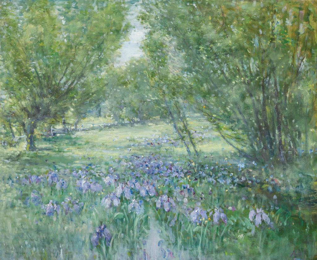 Appraisal: HENRY HAMMOND AHL American - Landscape with Irises oil on