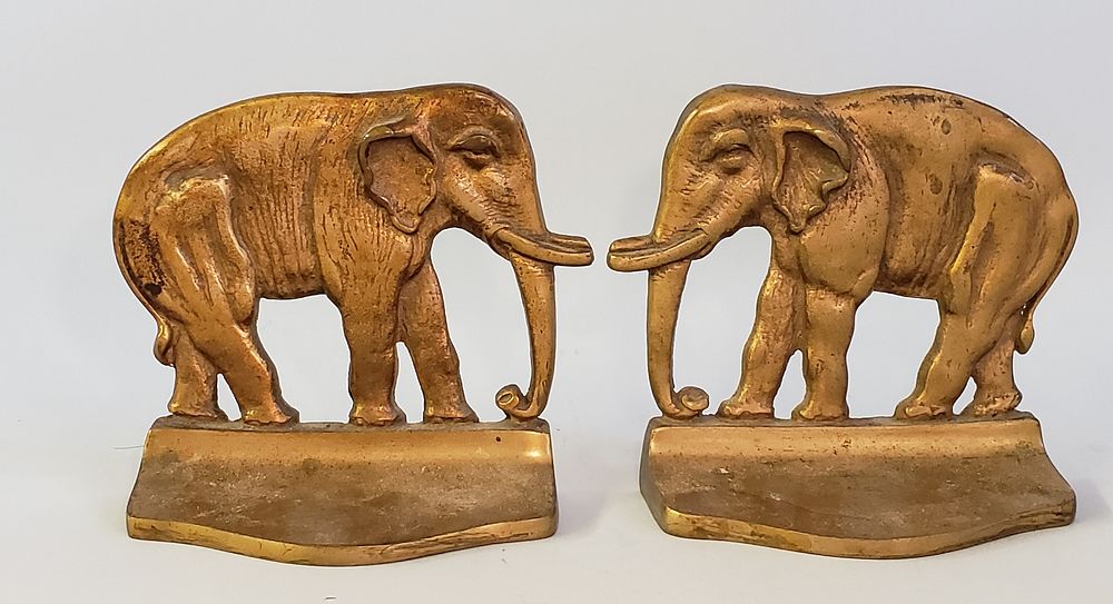 Appraisal: Pair of Vintage Solid Brass Figural Elephant Bookends Pair of