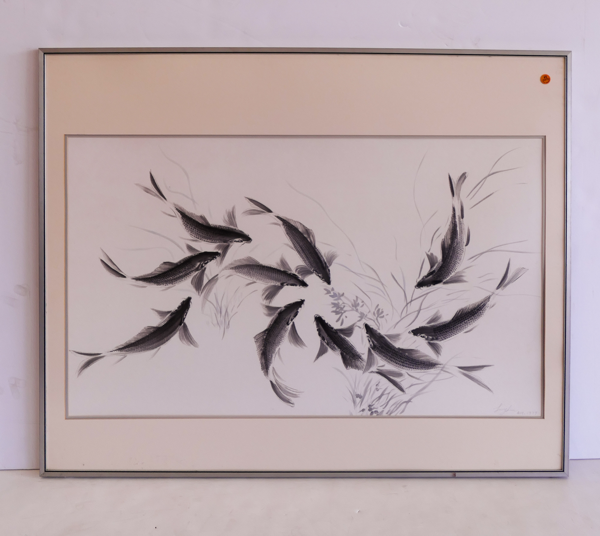 Appraisal: Lucy Liu 'Carp' Sumi Ink Painting Framed- x ''