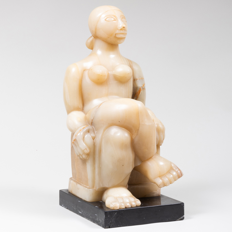 Appraisal: FRANCISCO MARIN - SEATED FIGURE Carved stone on a black