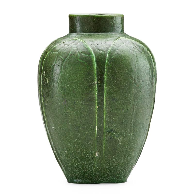 Appraisal: GRUEBY Short vase with leaves Condition Report A few flecks