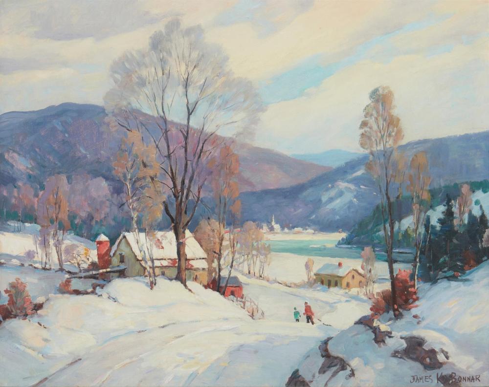 Appraisal: James K Bonnar - North Adams MA Snowscape with figures