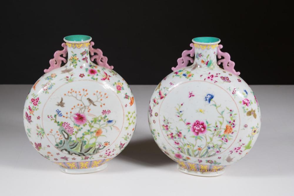 Appraisal: PAIR of CHINESE PORCELAIN FAMILLE ROSE ENAMELED VASES each of