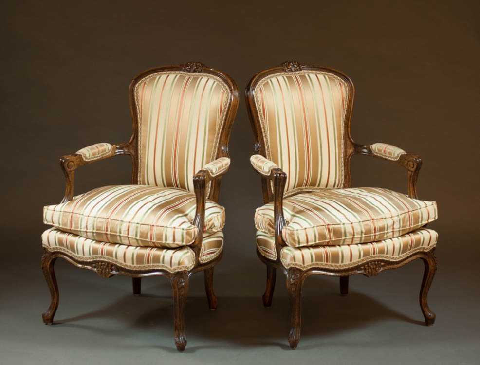 Appraisal: A PAIR OF LOUIS XV STYLE FAUTEUILS French th century