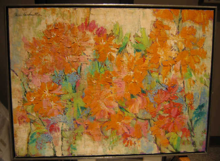 Appraisal: STELLA PERLMUTTER AMERICAN Orange Flowers oil on canvas signed upper